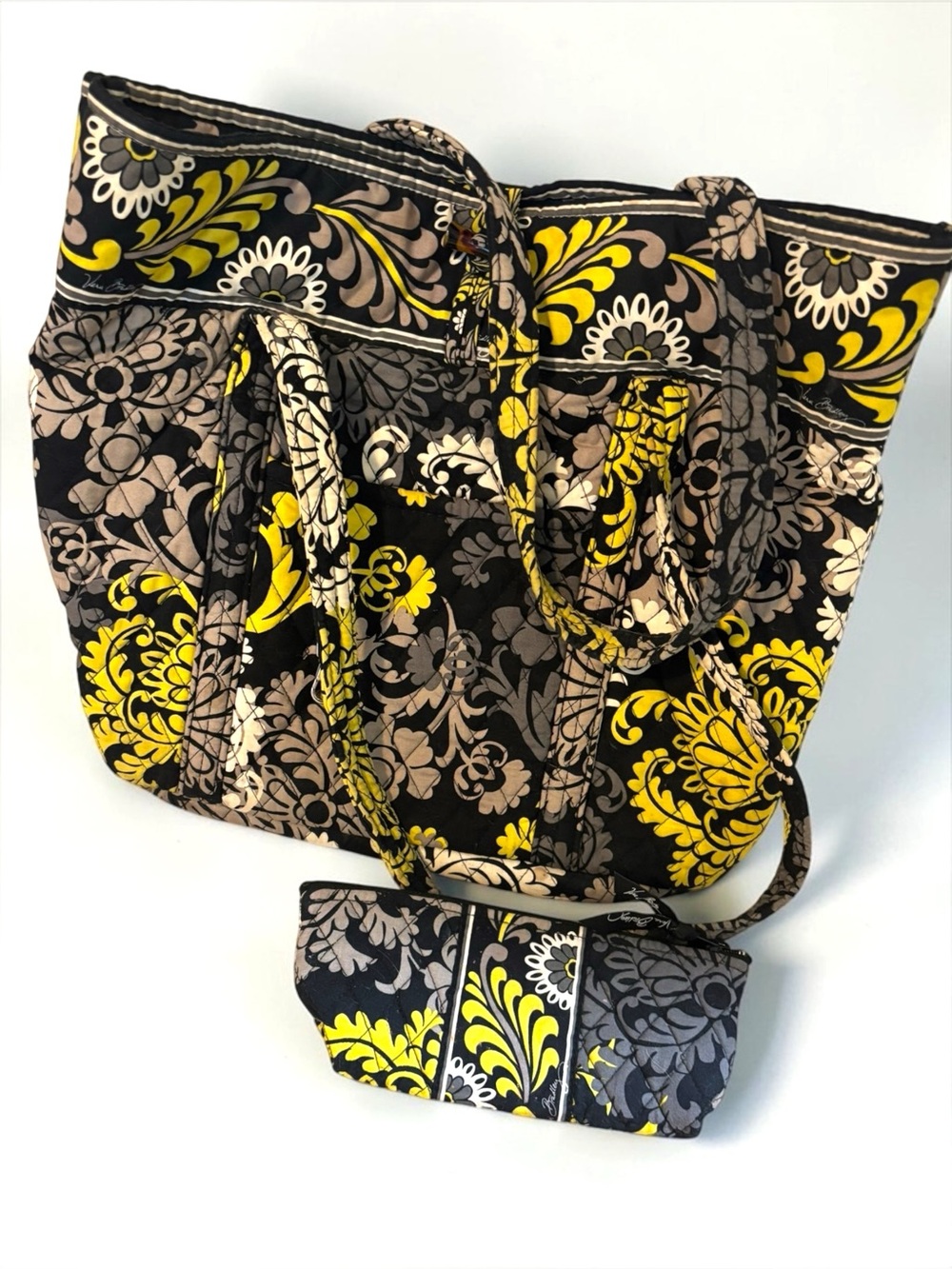 Vera Bradley Bundle 2010 Retired Baroque Matching Shoulder Tote & Zip Pouch Set